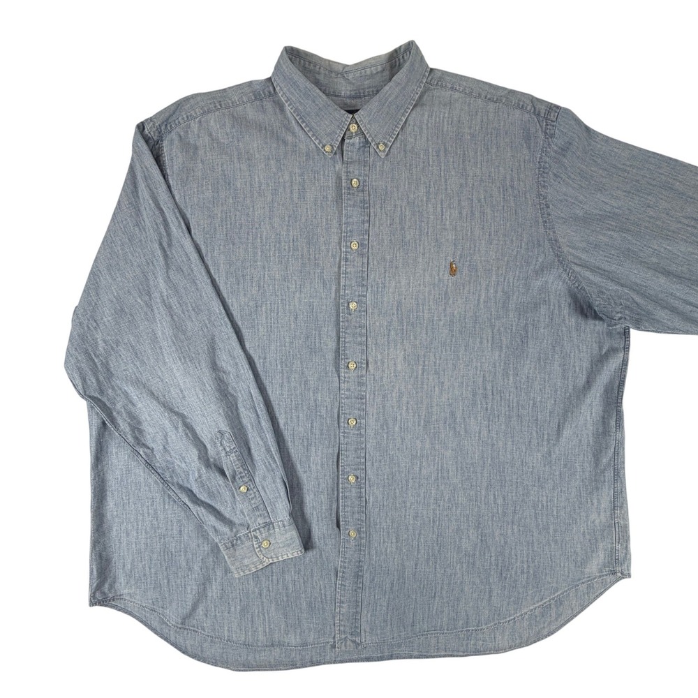Polo Ralph Lauren Mens 3XB Blue Cotton Chambray Classic Fit Button Down Shirt